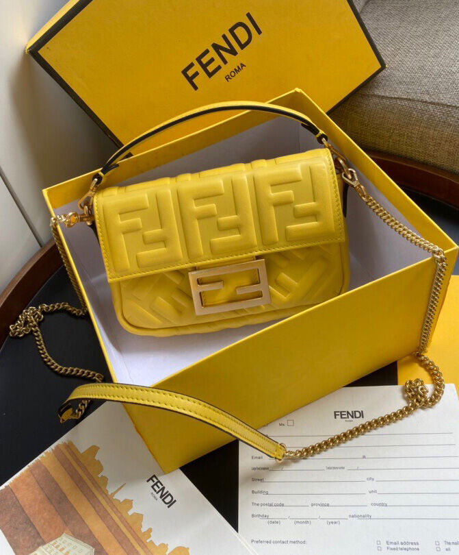 Fendi Mini Baguette Leather Bag 8BS017 Yellow